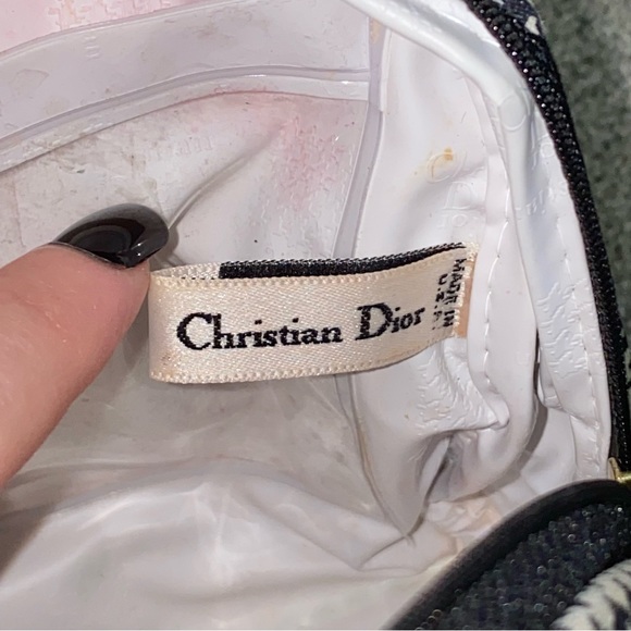 VTG Christian Dior Houndstooth Large Zip Top Handle Carry All Travel Makeup Bag - Picture 13 of 14